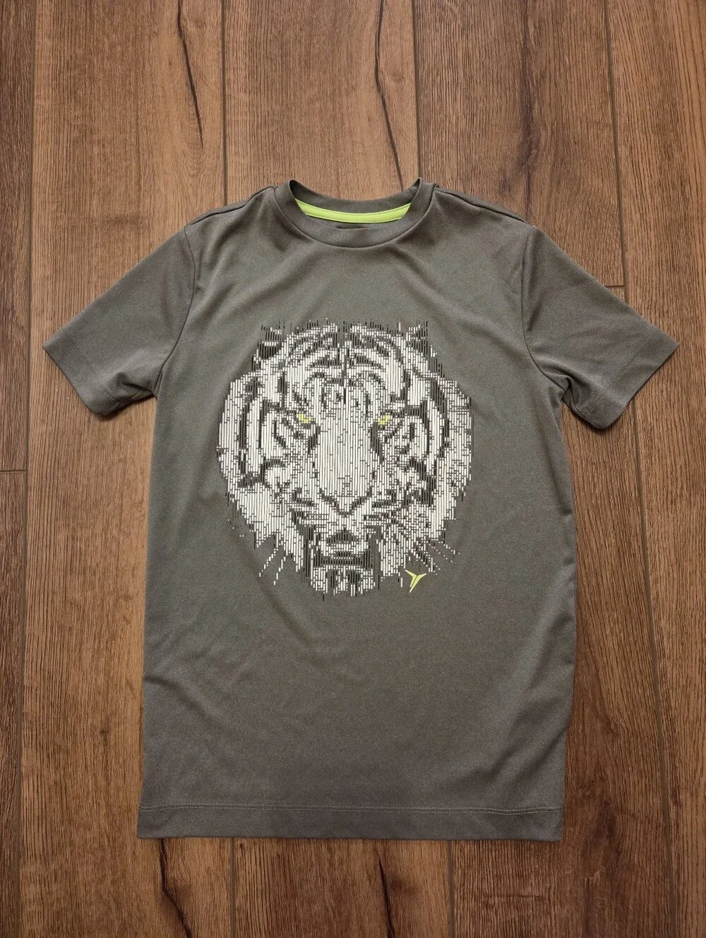 Old Navy Active Gray Tee with Pixel Tiger and Lime Accents